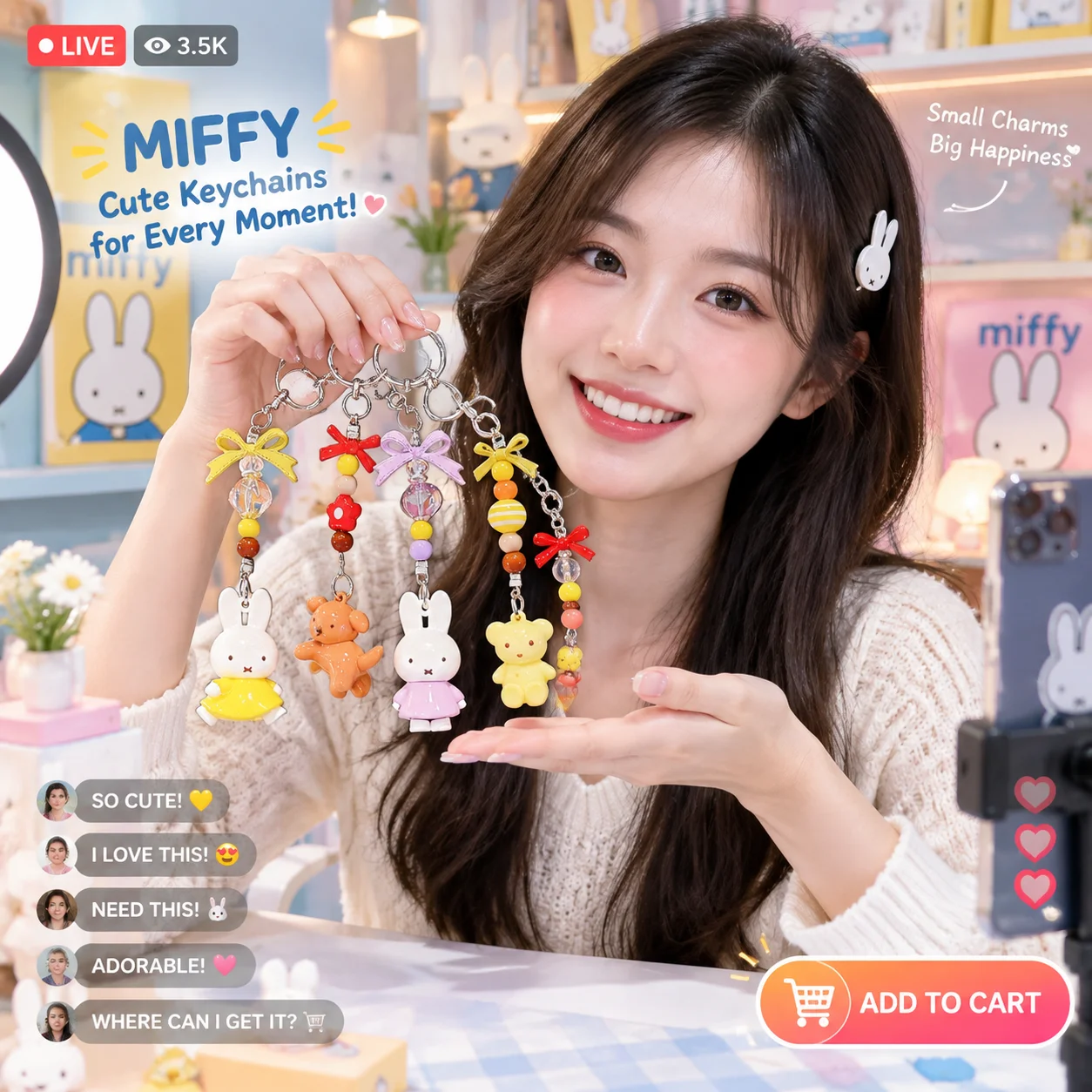 MIFFY Plush Keychain Bunny Pen - Fashion Backpack Women ulasan dan harga